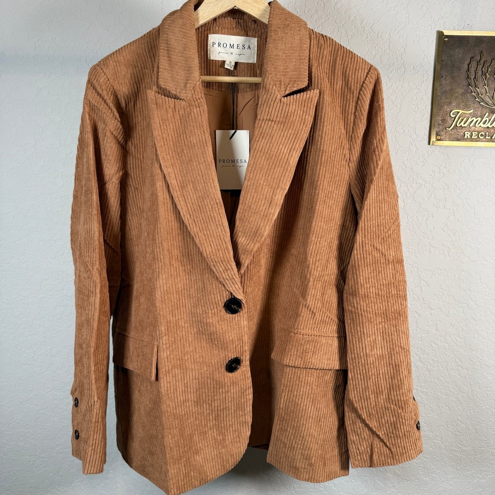 Promesa‎ Corduroy Blazer Tan Button Front Women's Size Small